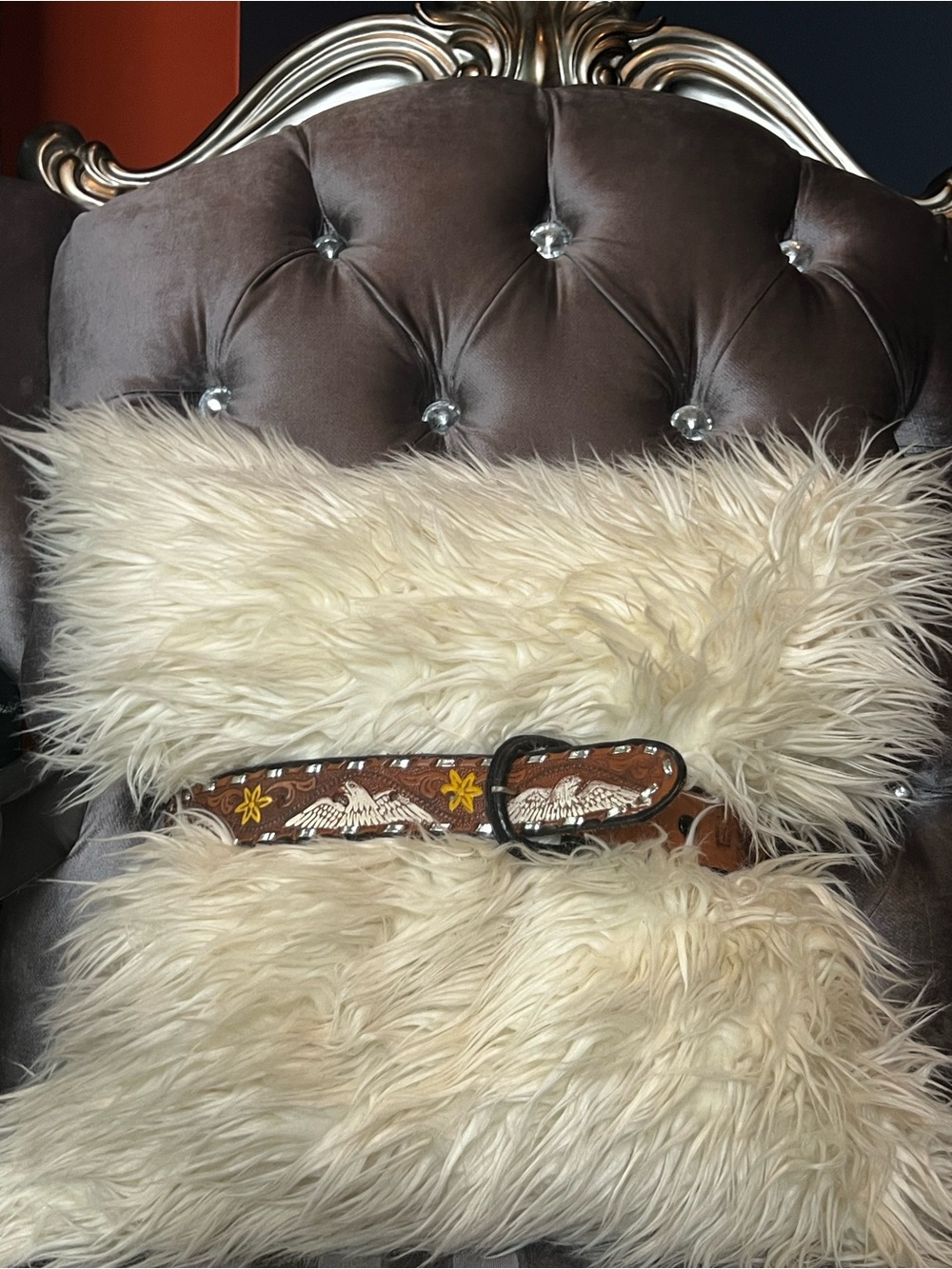 🦅🌻 Brown Tooled Leather Western Belt with Eagle & Floral Motifs ✨🌵